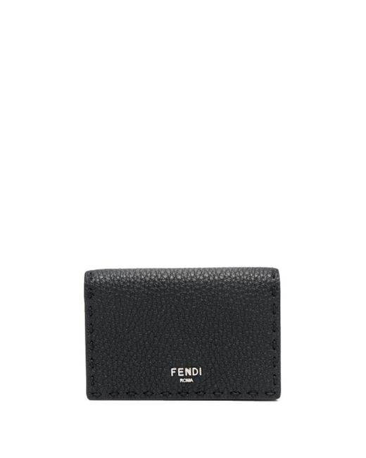 Fendi Black Logo-print Grained-leather Wallet for men