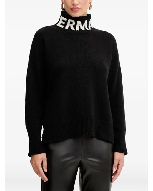 ERMANNO FIRENZE Black Logo-Neckline Turtleneck Sweater