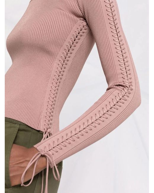 Dolce & Gabbana Pink Lace-Detail Knitted Wide-Neck Top