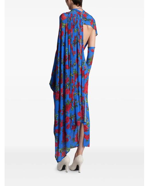 Vestido drapeado con estampado floral Magda Butrym de color Blue