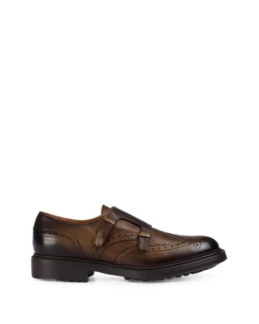 Doucal's Brown Brogue-Detail Double-Strap Monk Shoes for men