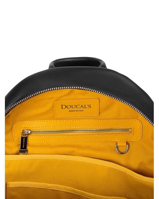 Doucal's Black Leather Backpack for men