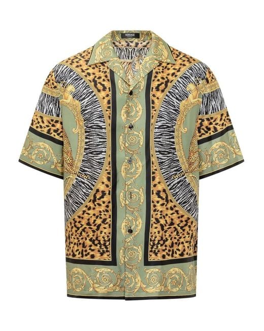 Camicia in raso stampato di Versace in Multicolor da Uomo