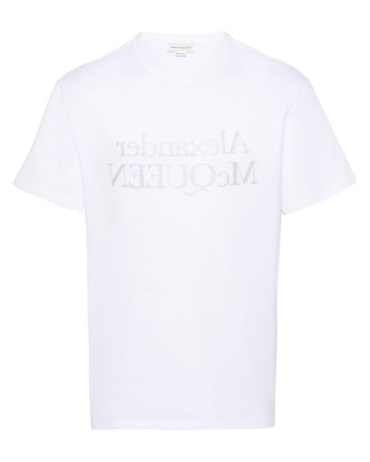 Camiseta con logo estampado Alexander McQueen de hombre de color White