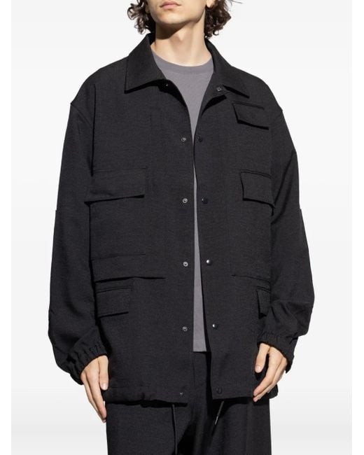 Y-3 Blue Multi-Pocket Button-Fastening Jacket for men