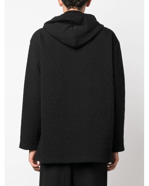 Uma Wang Black Quilted Drawstring Hoodie for men