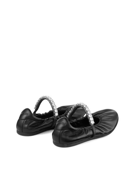 Jimmy Choo White Soft Ruched Nappa Leather Ballerina Flats With Crystal Strap