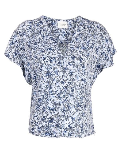 Isabel Marant Blue Delocia Abstract-Print V-Neck Blouse
