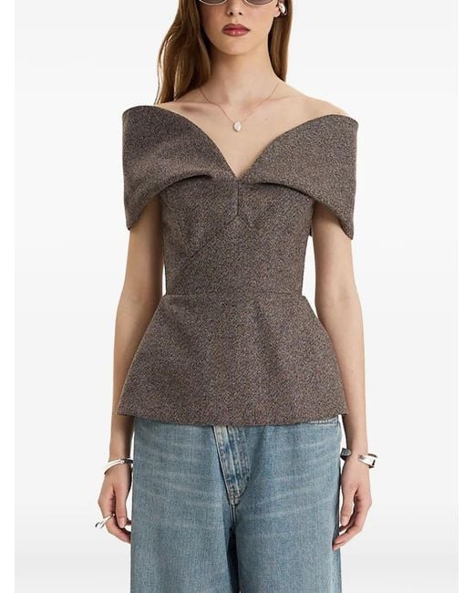 MOOS STUDIO Gray Edit Off-Shoulder Peplum Top