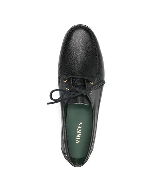 VINNY'S Black Boatman Lace-Up Boat Shoes for men