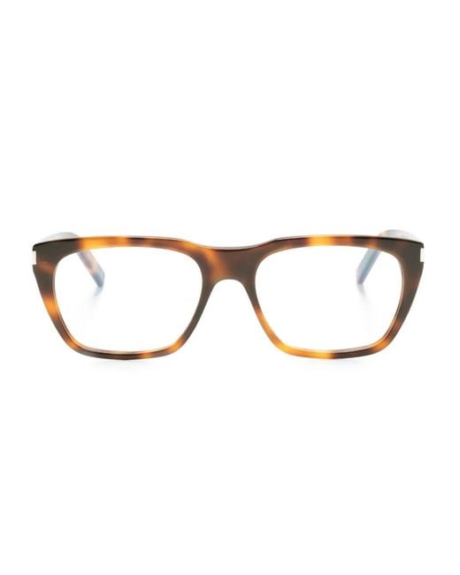 Saint Laurent Brown Tortoiseshell-Effect Square-Frame Glasses