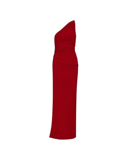 Baobab Red Celele One-Shoulder Ruched Maxi Dress