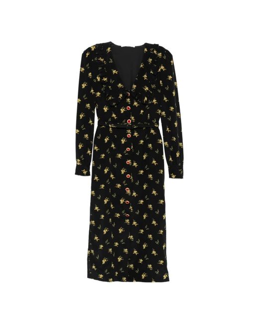 Alessandra Rich Black Floral-Print Ruffled Midi Dress