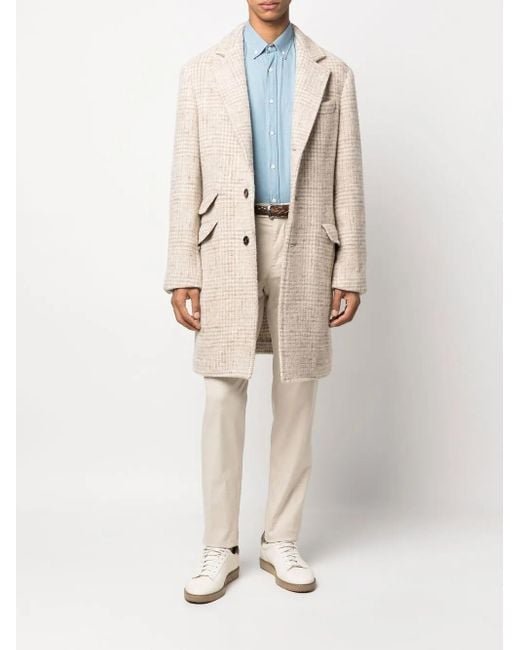 Brunello Cucinelli Natural Check-Print Single-Breasted Coat for men
