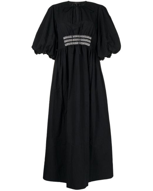 Lee Mathews Smocked-detail Puff-sleeve Midi Dress in Black | Lyst UK