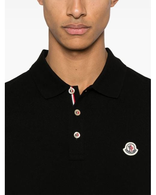 Moncler Black Logo Cotton Polo Shirt for men