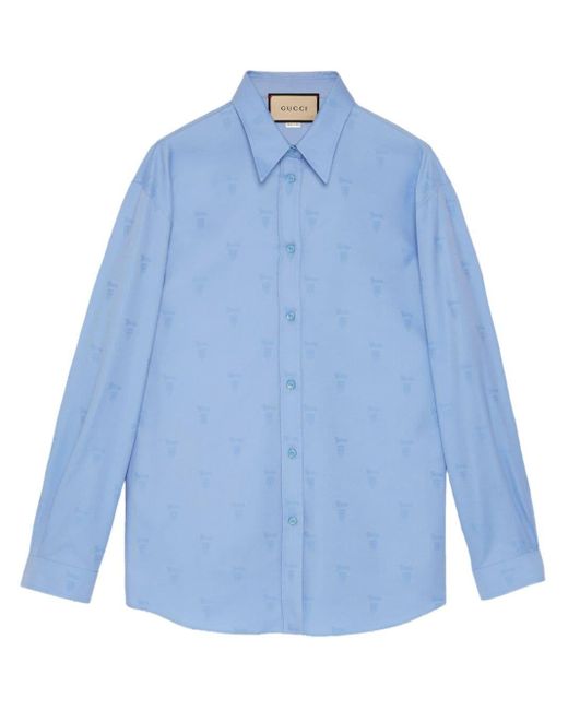 Gucci Blue Logo-jacquard Oxford Cotton Shirt