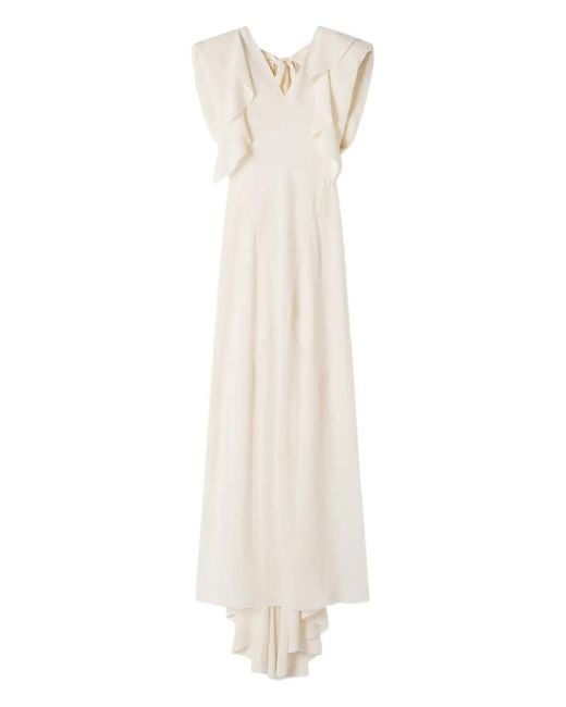 Lanvin White Ruffled V-Neck Maxi Dress