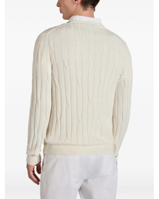 Zanone White Cable-Knit V-Neck Sweater for men