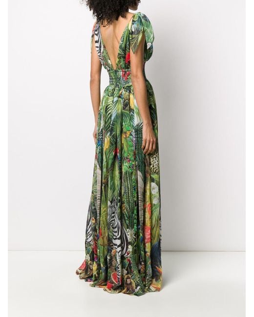 Femme Robes Robes Dolce & Gabbana Kimono En Soie Charmeuse Stretch Imprimée Soie Dolce & Gabbana en coloris Vert 