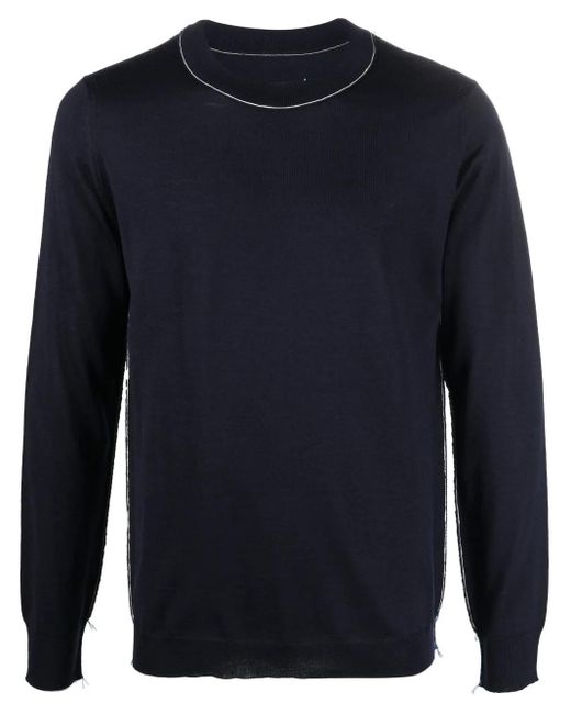 Maison Margiela Blue Contrast Stitching Wool Jumper for men