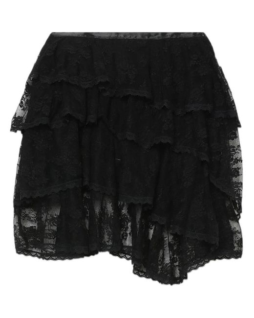 YUHAN WANG Black Floral-lace Asymmetric Mini Skirt