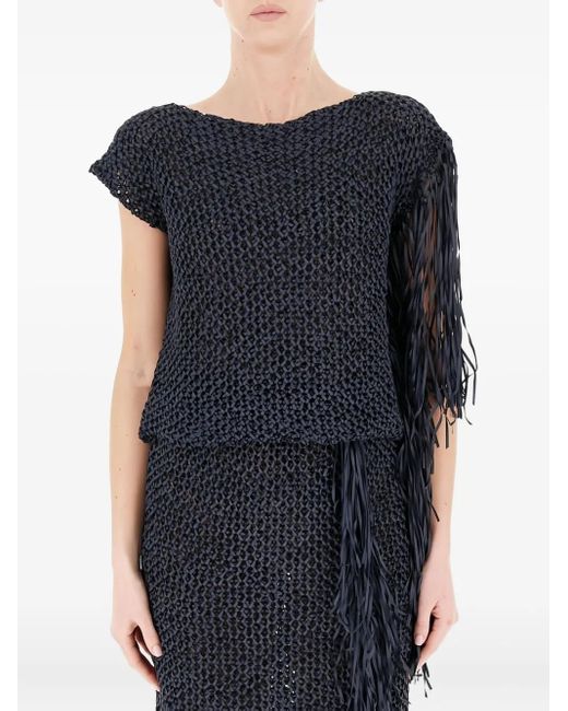 Liviana Conti T-Shirt Met Korte Mouwen En Franje in het Black