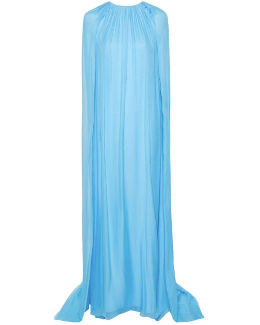 Oscar de la Renta Blue Draped Silk Maxi Dress