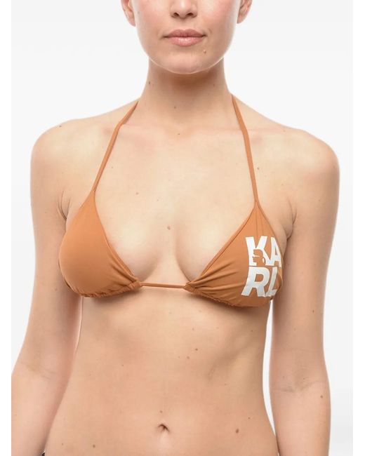Karl Lagerfeld Natural Logo-Print Triangle Bikini Top