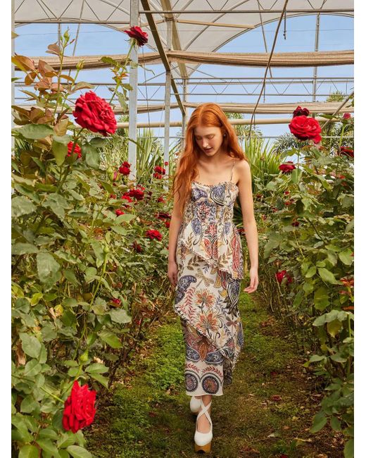 Farm Rio Natural Paisley-Print Midi Dress