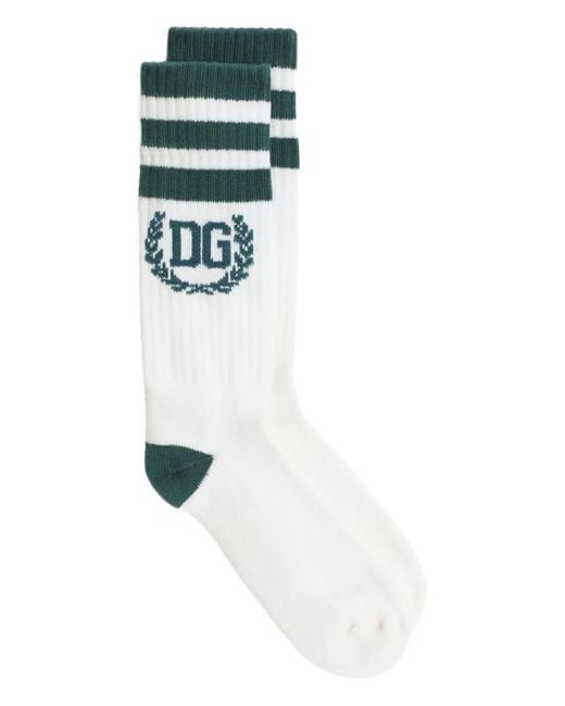 Dolce & Gabbana White Striped Logo Socks for men
