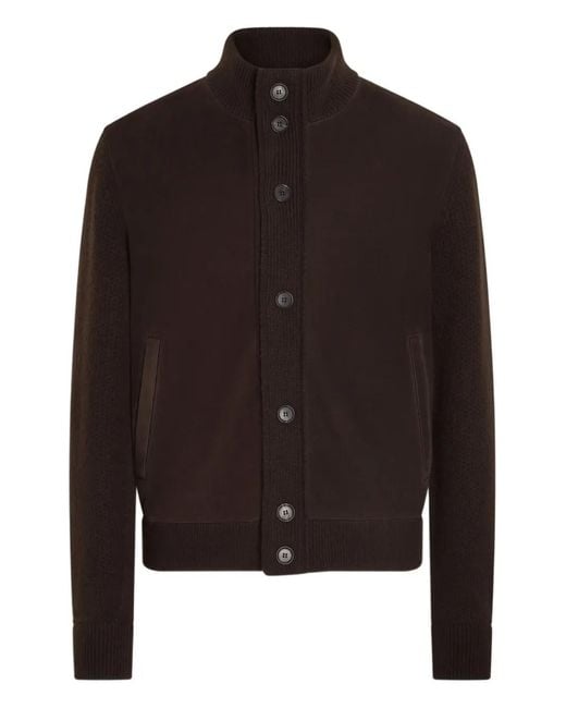 Zegna Black Button-Fastening Panelled Cardigan for men