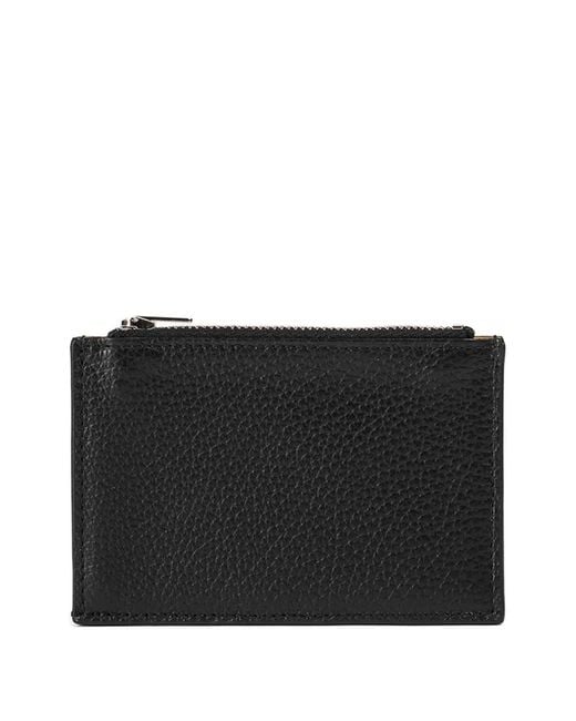 Doucal's Black Tumbled Leather Zip Card Holder for men