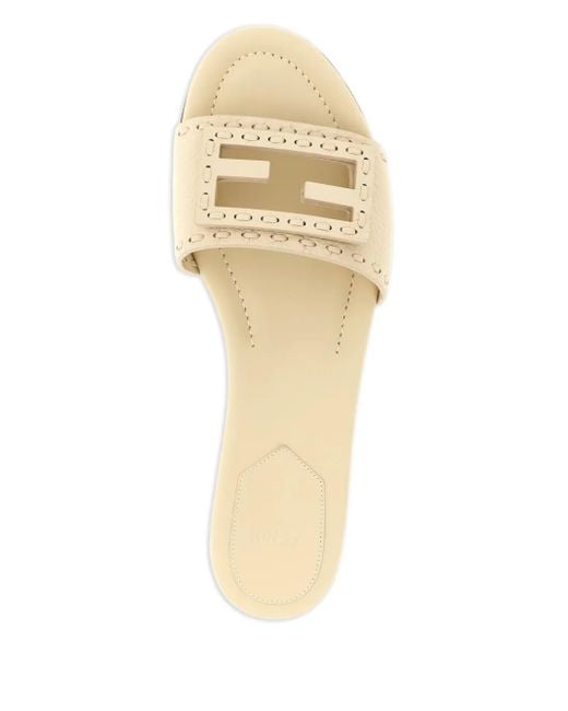 Fendi Natural Macro-Stitched Baguette Slides