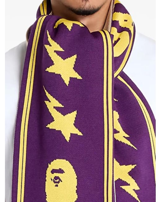 Sciarpa Con Logo Jacquard di A Bathing Ape in Purple