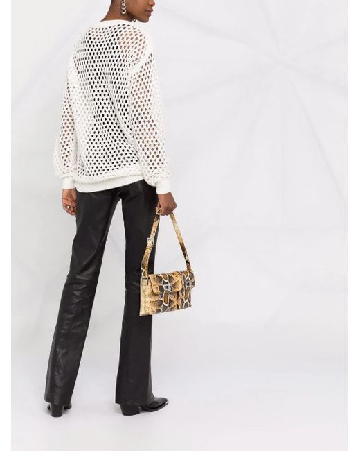 Philipp Plein White Pointelle-knit Crystal-embellished Jumper