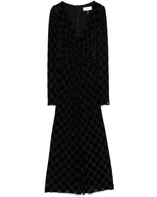 Nissa Black Polka-Dot Midi Dress