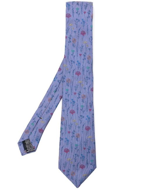 Paul Smith Purple Floral-embroidery Silk Tie for men