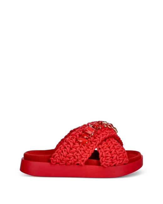 Inuikii Red Woven Stones Crystal-Embellished Sandals