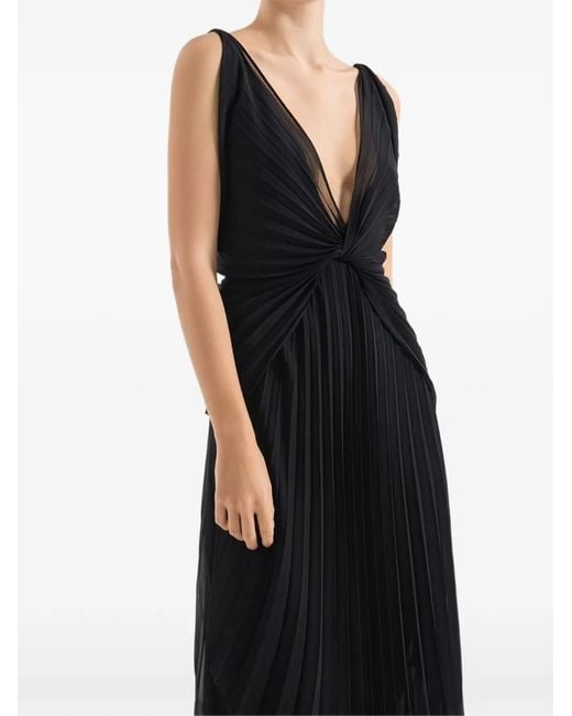 Genny Black Pleated V-Neck Dress
