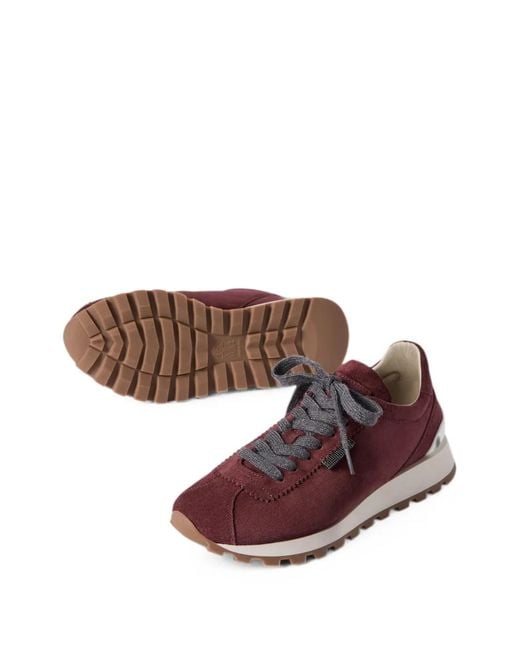 Brunello Cucinelli Purple Suede Runners With Shiny Tab
