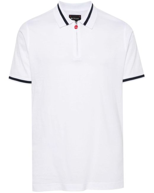 メンズ Kiton Zip-up Cotton Polo Shirt White