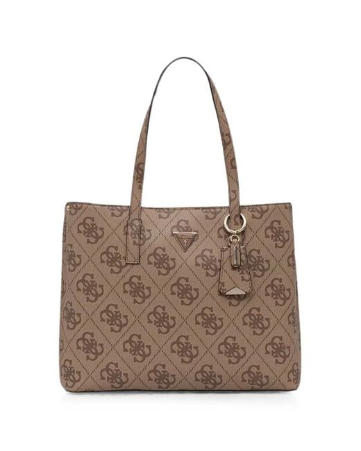 Guess Brown Sac Cabas Meridian À Monogramme Imprimé Et À Plaque Logo