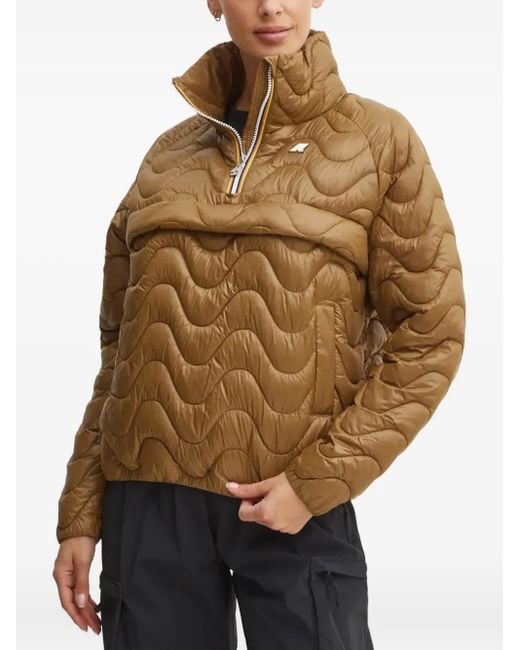 K-Way Brown Wave-Pattern Padded Jacket