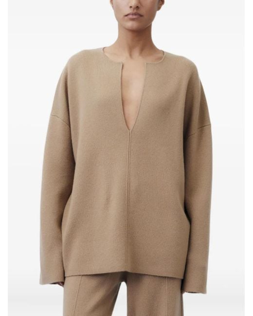 Allude Natural V-Neck Knitted Top
