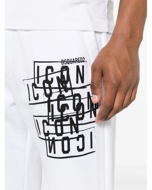 DSquared² White Icon-Print Cotton Track Pants for men