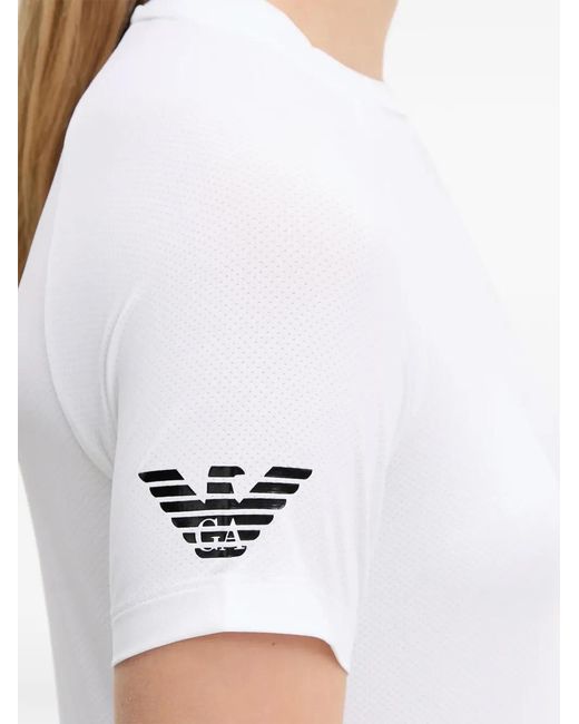 EA7 White Logo-Print T-Shirt