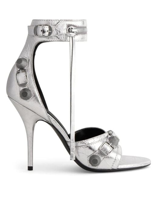 Balenciaga White Cagole 110Mm Metallic-Finish Sandals
