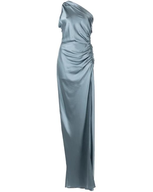 Michelle Mason Blue Gathered-Detail Silk Gown