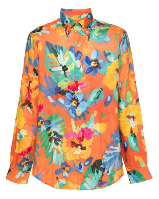 Polo Ralph Lauren Leinen-Chambray-Hemd mit Blumen in Orange für Herren